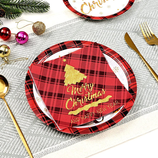 Caltero 200 PCS Christmas Plates and Napkins Christmas Tree Holiday Paper Plates Party Supplies Disposable Dinnerware Set Serves 50 Guests