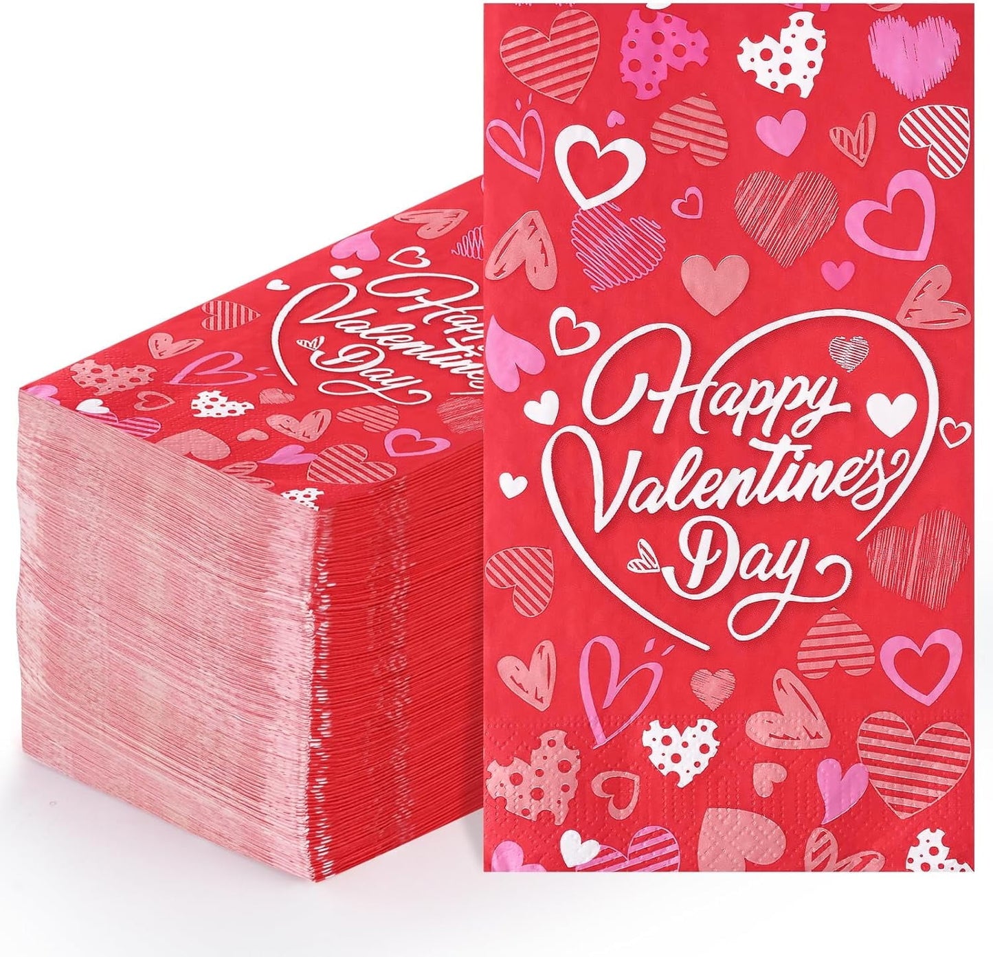 Caltero 100 PCS Valentine Day Paper Napkins, 3 Ply Pink Red Love Hearts Party Dinner Napkins, Valentine Disposable Guest Towels for Valentine’s Day Party Supplies