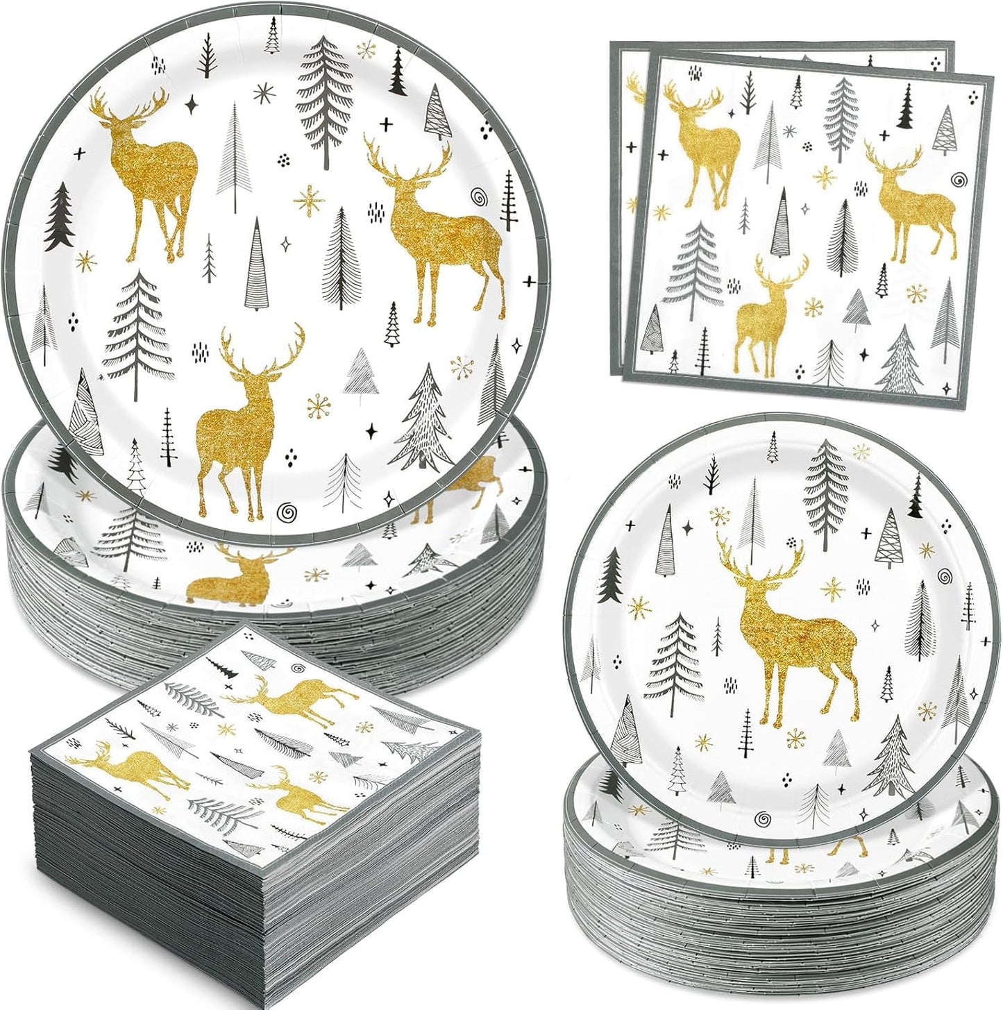 DAZLUTE 200 PCS Christmas Plates and Napkins Christmas Tree Holiday Paper Plates Party Supplies Disposable Dinnerware Set Serves 50 Guests