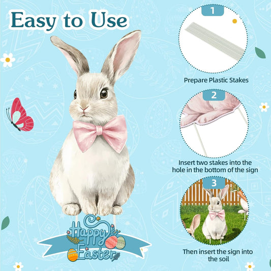 6 PCS Easter Decorations Outdoor Yard Signs, Large White Bunny Signs with Stakes,Easter Bunny Yard Lawn Garden Decor for Kids Family Home Outside Spring Easter Party Home Decor