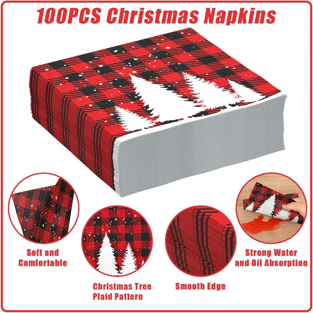 Caltero 200 PCS Christmas Plates and Napkins Serves 50 Guests, Disposable Paper Plates and Napkins for Winter Christmas Holiday Party