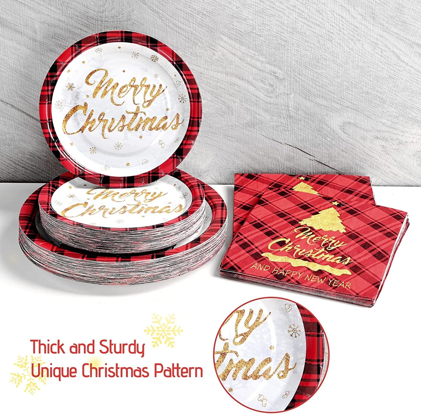 Caltero 200 PCS Christmas Plates and Napkins Christmas Tree Holiday Paper Plates Party Supplies Disposable Dinnerware Set Serves 50 Guests