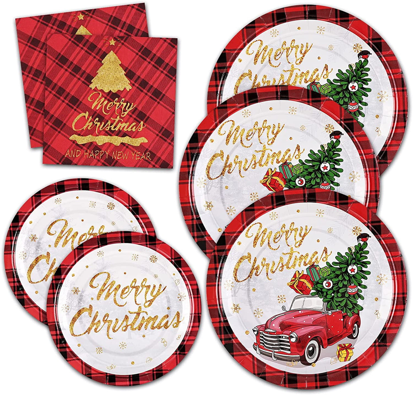 Caltero 200 PCS Christmas Plates and Napkins Christmas Tree Holiday Paper Plates Party Supplies Disposable Dinnerware Set Serves 50 Guests
