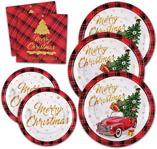 Caltero 200 PCS Christmas Plates and Napkins Christmas Tree Holiday Paper Plates Party Supplies Disposable Dinnerware Set Serves 50 Guests