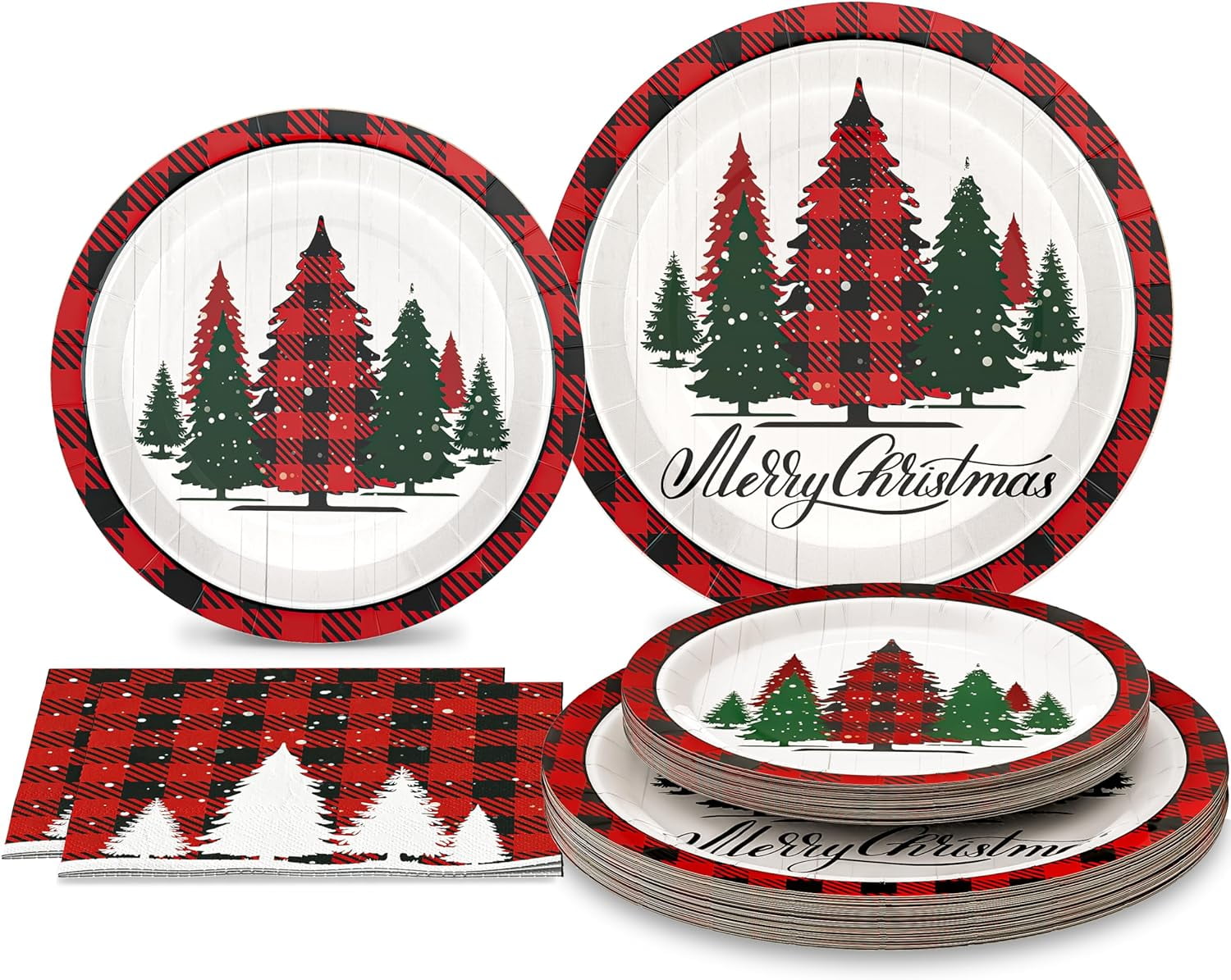 Caltero 200 PCS Christmas Plates and Napkins Serves 50 Guests, Disposable Paper Plates and Napkins for Winter Christmas Holiday Party