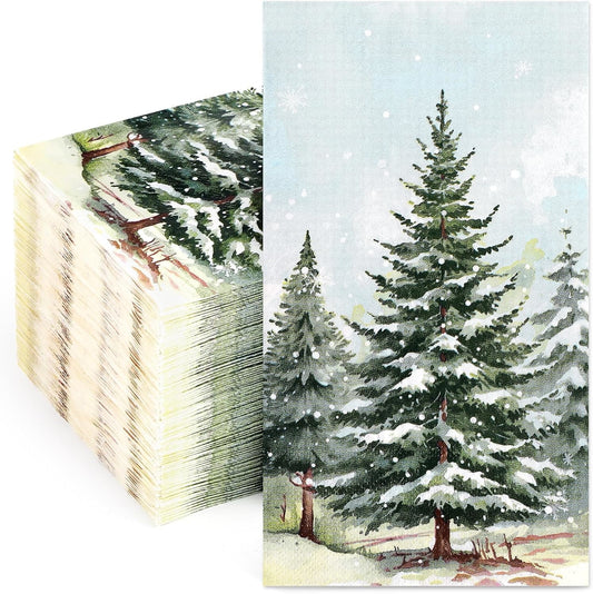 DAZLUTE 100 PCS Christmas Paper Napkins, 3 Ply Watercolor Christmas Tree Napkins, Merry Christmas Disposable Guest Napkins for Dinner Party