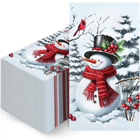 DAZLUTE 100 PCS Christmas Paper Napkins 3 Ply Paper Christmas Snowman Napkins, Merry Christmas Napkins Disposable for Dinner Party Supplies
