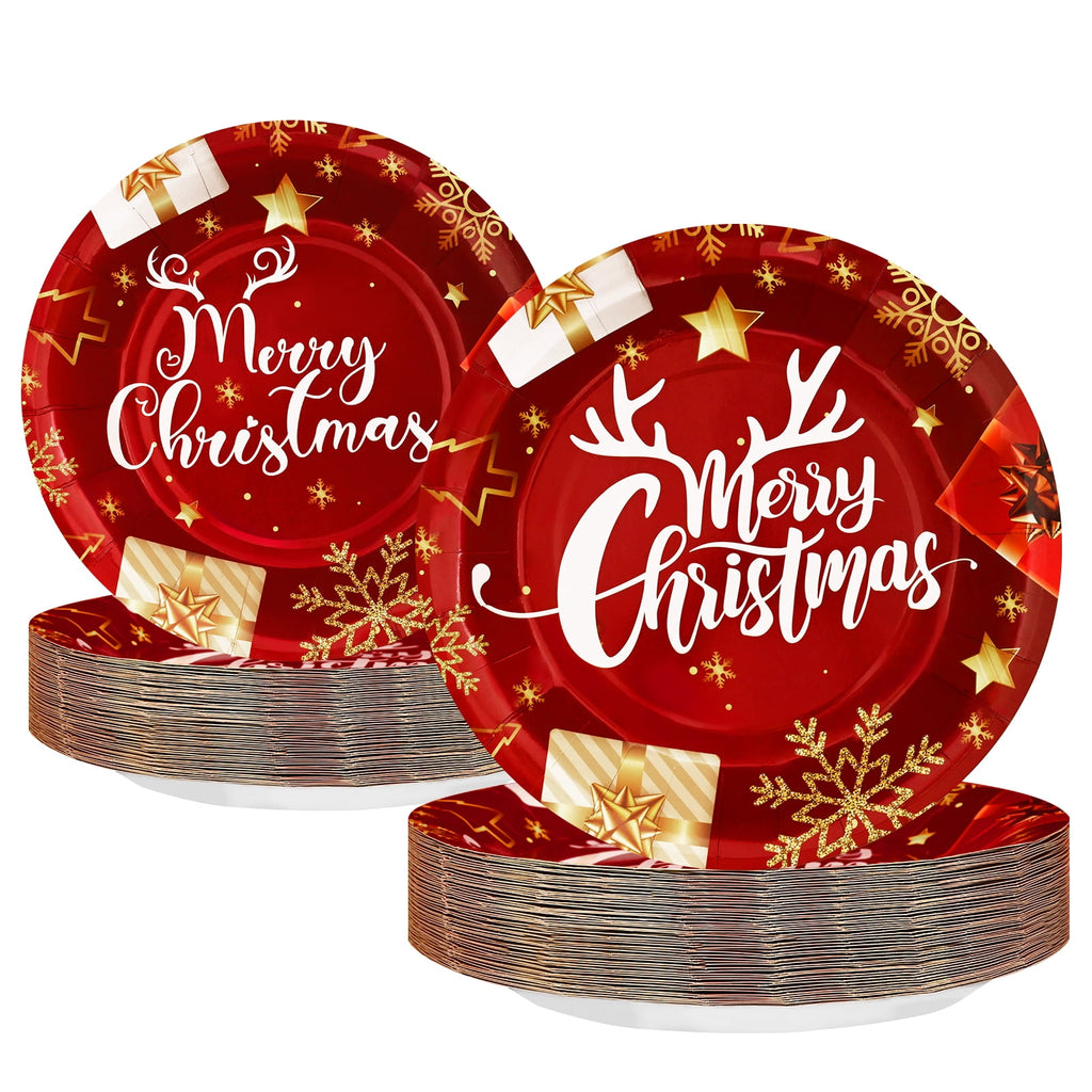 DAZLUTE 100 PCS Christmas Disposable Paper Plates, Berry Christmas Trees Merry Christmas Dessert Plate for Winter Xmas Decoration Party Supplies