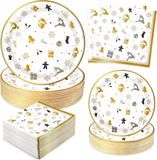 DAZLUTE 200 PCS Christmas Plates and Napkins Christmas Tree Holiday Paper Plates Party Supplies Disposable Dinnerware Set Serves 50 Guests