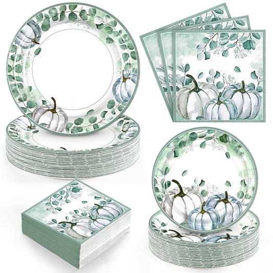 DAZLUTE 200pcs Fall Plates Napkins,and Dishes, Thanksgiving Disposable Dinnerware Set for Thanksgiving and Fall Decorations Party Supplies