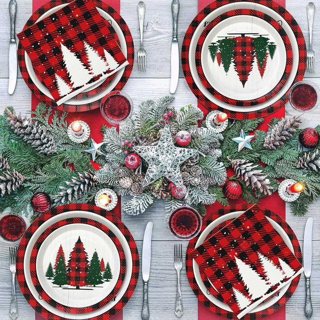 Caltero 200 PCS Christmas Plates and Napkins Serves 50 Guests, Disposable Paper Plates and Napkins for Winter Christmas Holiday Party