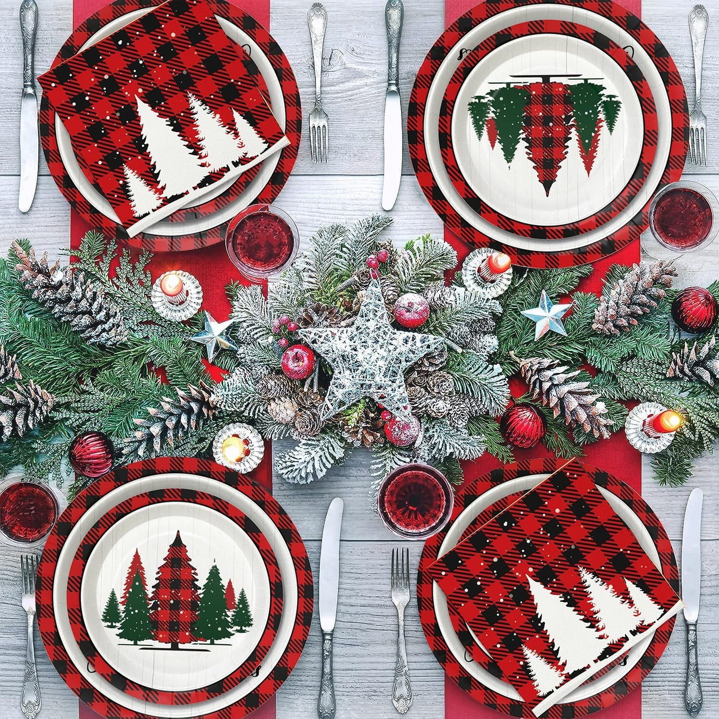 Caltero 200 PCS Christmas Plates and Napkins Serves 50 Guests, Disposable Paper Plates and Napkins for Winter Christmas Holiday Party