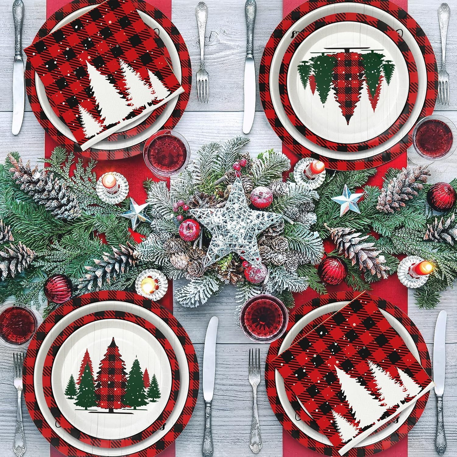 Caltero 200 PCS Christmas Plates and Napkins Serves 50 Guests, Disposable Paper Plates and Napkins for Winter Christmas Holiday Party