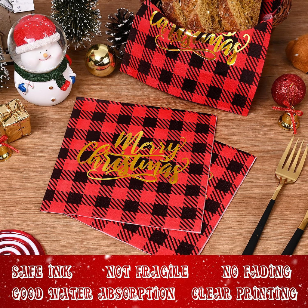 Caltero 200 PCS Christmas Plates and Napkins Serves 50 Guests, Cartoon Red Truck Christmas Tree Disposable Dinnerware Set for Winter Holiday Christmas Party Supplies