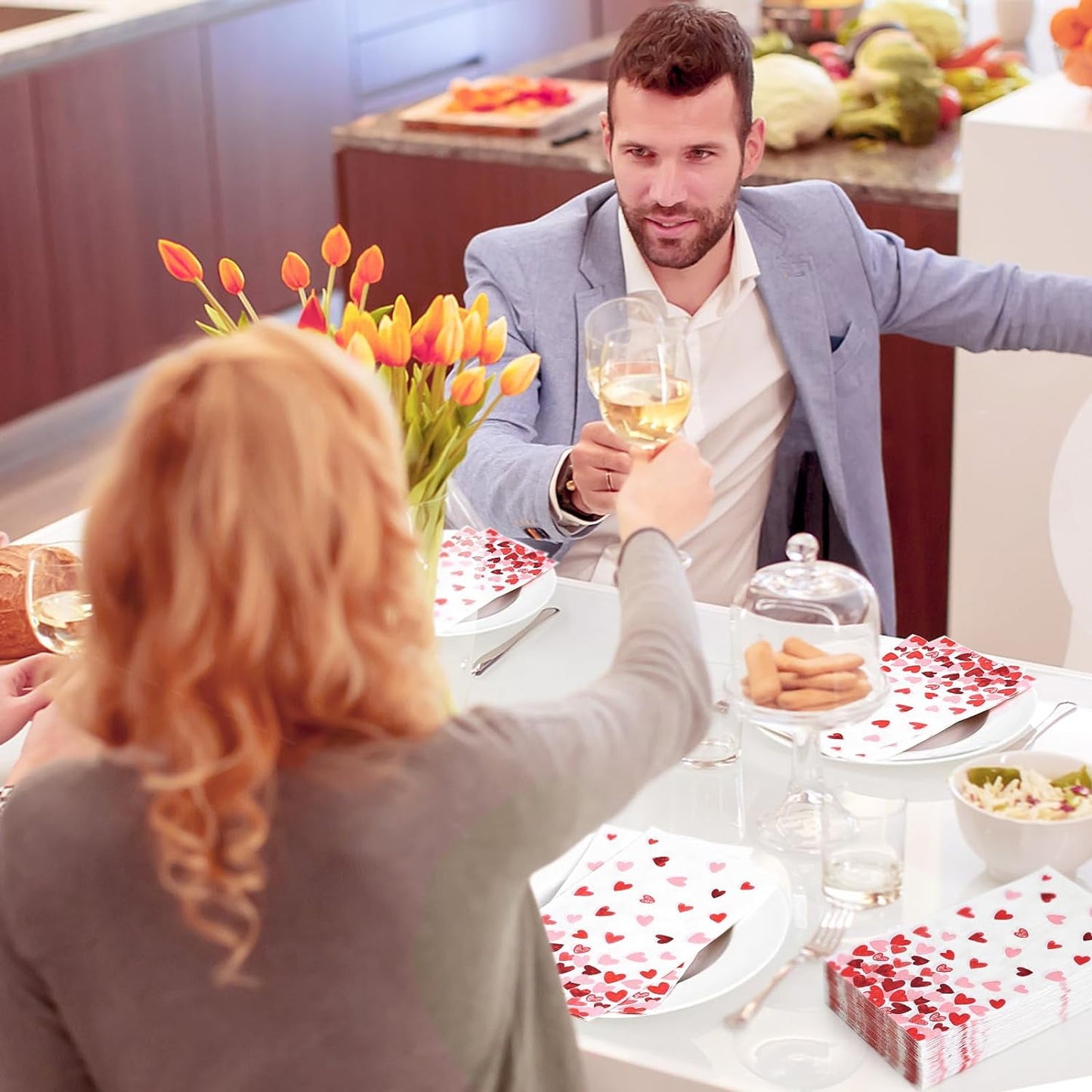 Caltero 100 PCS Valentine Day Paper Napkins, 3 Ply Pink Red Love Hearts Party Dinner Napkins, Valentine Disposable Guest Towels for Valentine’s Day Party Supplies