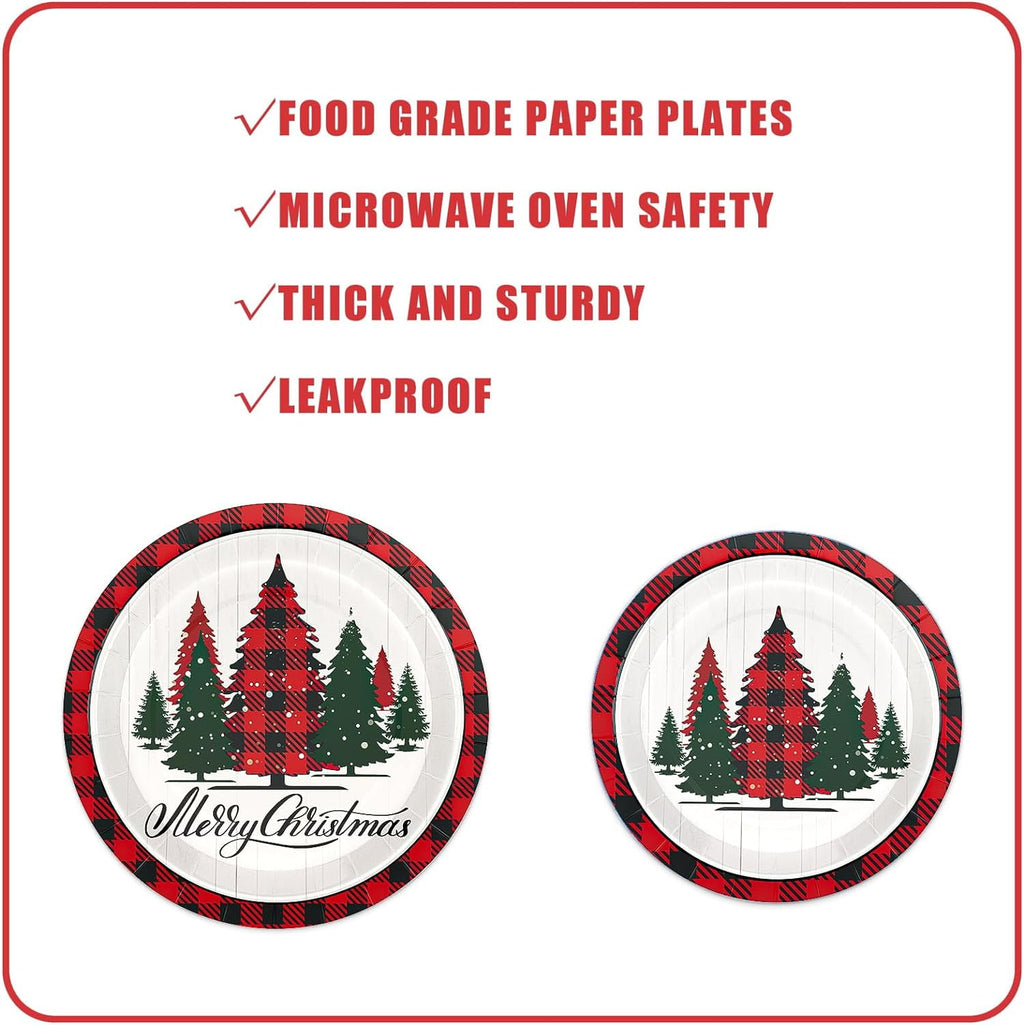 Caltero 200 PCS Christmas Plates and Napkins Serves 50 Guests, Disposable Paper Plates and Napkins for Winter Christmas Holiday Party